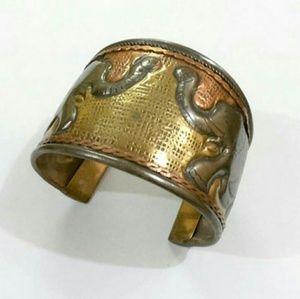Three Tone Brass Elephant Cuff Bracelet 